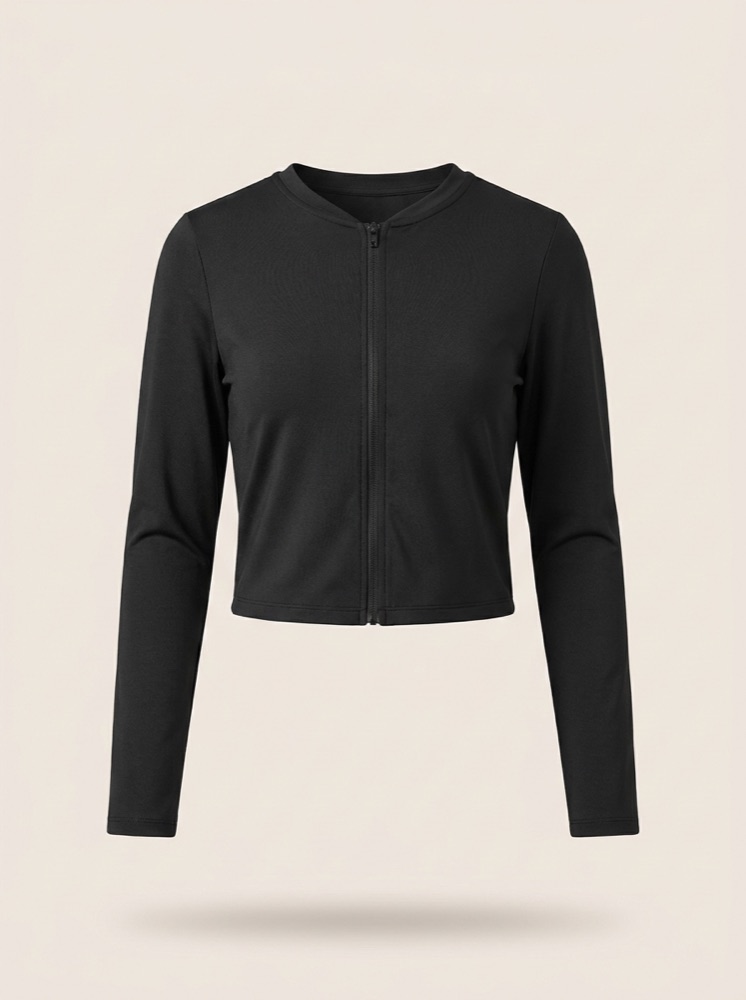 Cropped Zip Jacket in Black